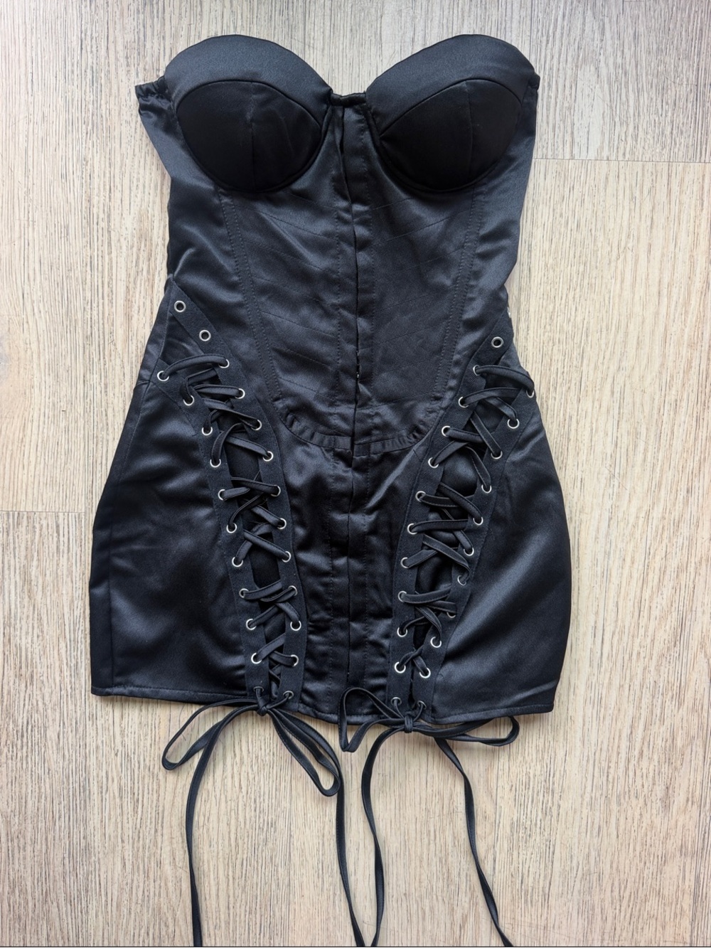 PrettyLittleThing Black Lace-Up Corset Mini Dress